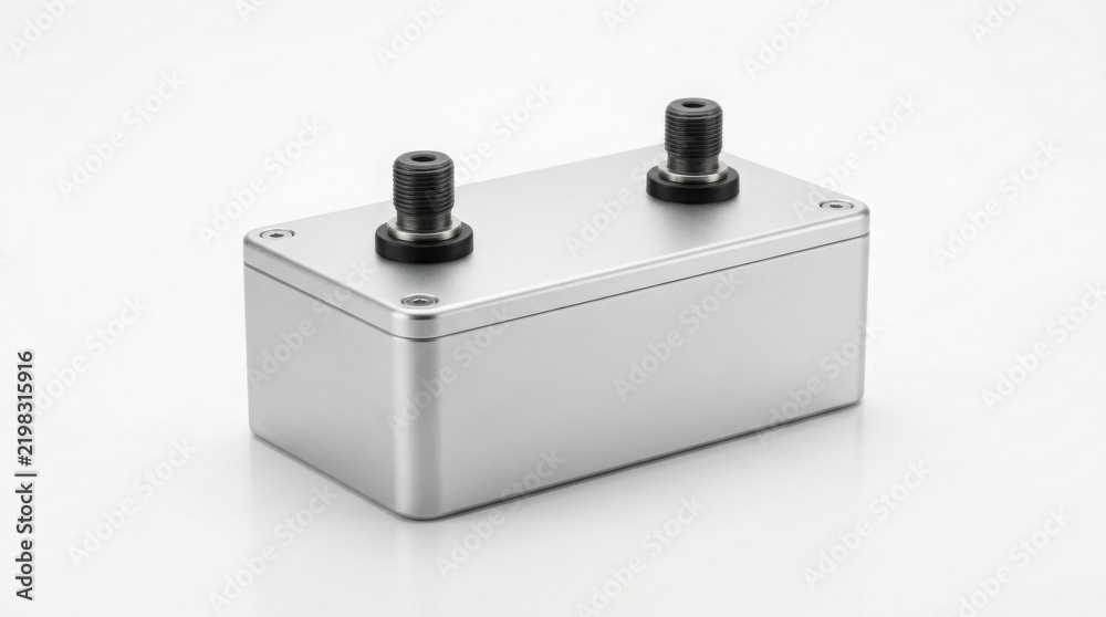 Fototapeta premium Brushed aluminum electronic project box enclosure with two threaded generated using ai