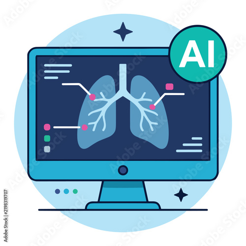 Medical AI Software Analyzing Lung Scan on Computer Monitor