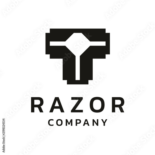 Letter T Razor Blade Logo Design, T Monogram Shaving Symbol, Barber and Grooming Emblem, Vintage Blade Lettermark