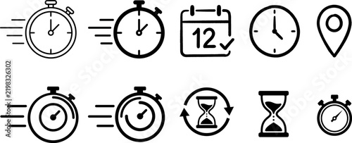 Time Management and Scheduling Icons Illustration – Conceptual Line Art Style