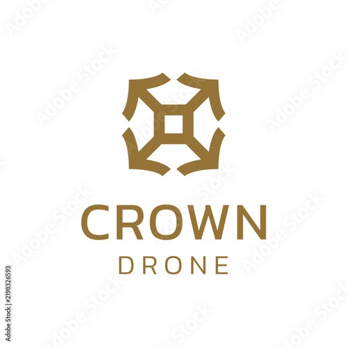 Crown Drone Logo. Four Arrows Crown Logo Design