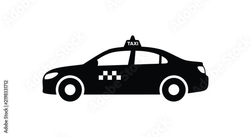 Black silhouette of a taxi cab with checkered pattern and rooftop sign silhouette