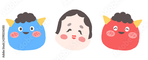 Obraz w ramie 青鬼・赤鬼・お多福の顔だけのイラストセット
