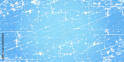 Winter blue background with realistic scratched hockey ice texture, featuring frosty surface details and subtle reflections for sports graphics, hockey posters, banners and winter designs.