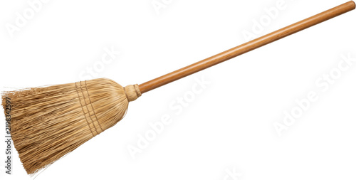 Traditional wooden broom with natural bristles