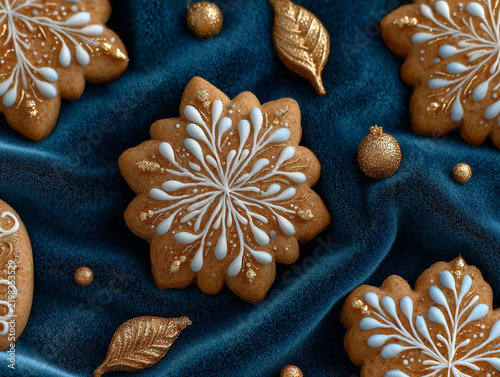 ornamental gingerbread cookies on textured surface