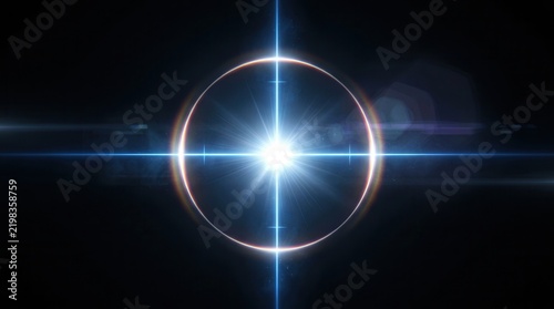 Laser beam light ring featuring a glowing target crosshair against a dark background