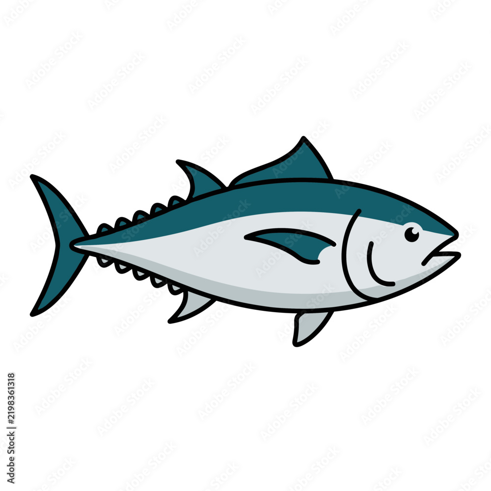Obraz premium Cute cartoon tuna fish vector illustration, ocean animal graphic design element, marine life concept