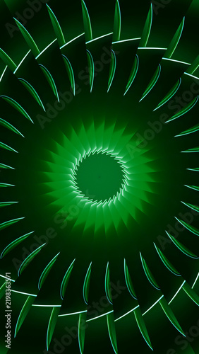 Abstract Green Swirl Design with Glowing Lines.