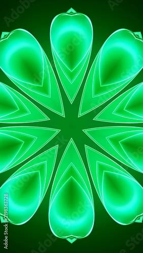 Abstract Green Neon Geometric Flower Mandala.