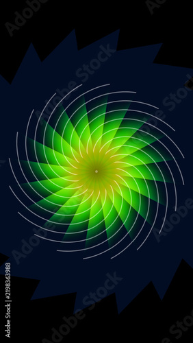 Foto Abstract Swirling Green and Yellow Energy Burst on Dark Background