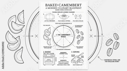 Baked Camembert recipe poster with modern design and illustration