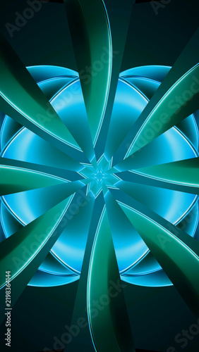 Abstract Blue and Green Geometric Pattern with Radiant Light.