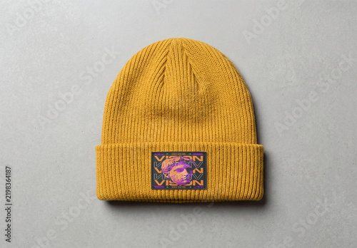 Mockup Template of Knit Beanie Label