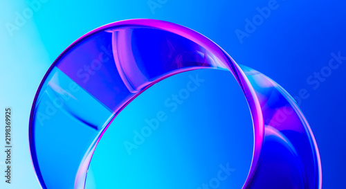 Abstract 3D Render of Transparent Blue and Purple Loop with Glossy Surface and Gradient Background