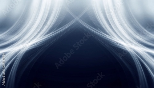 Symmetrical white light streaks forming a dynamic arching tunnel against a deep dark background, creating a futuristic abstract effect for technology, motion and digital design.