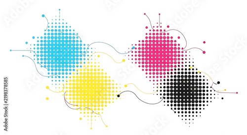 Cmyk halftone dot pattern graphic elements with halftone abstract printing