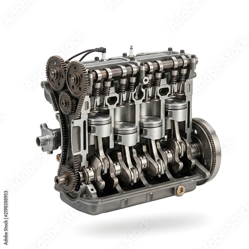 Cross Section View of a Four Cylinder Internal Combustion Engine Block