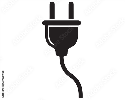Electrical plug icon with cable for power connection electric cord electronic connection power supply device plug tech icon plug in home appliance power outlet electricity icon black graphic