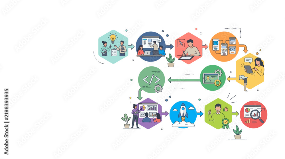 Fototapeta premium Software Development Lifecycle and Business Process Workflow Infographic Illustration
