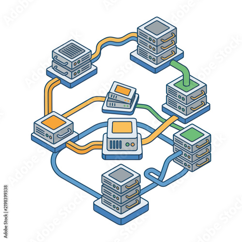 Networked Servers Connected Through Fiber Optic Cables.