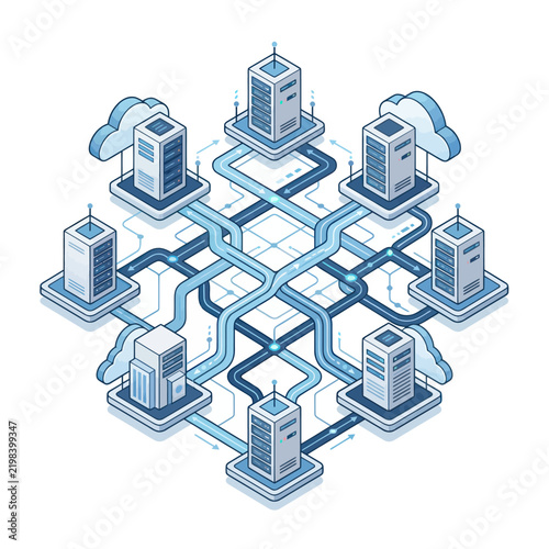 ModernNetworkedDataCentersConnectedGloballyIllustration.