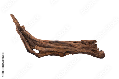 Driftwood aged wood isolated on white background. Piece of driftwood driftwood close up for aquarium.