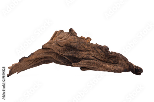 Driftwood aged wood isolated on white background. Piece of driftwood driftwood close up for aquarium.