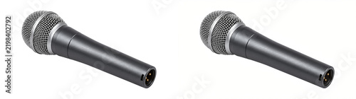 Quadro su tela Microphone with dark gray handle and silver mesh grille as a PNG isolated on a t