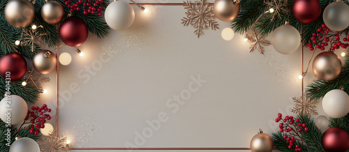 Christmas frame with ornaments and lights