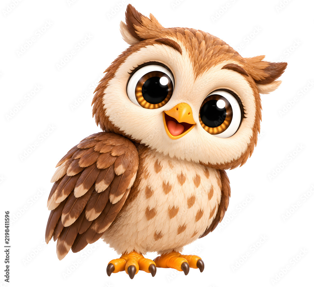 Fototapeta premium Cute 3D Owl Character Isolated on Transparent Background