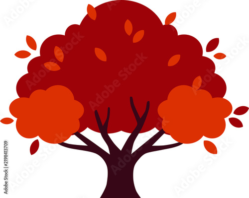 Autumn Tree. Flat illustration of autumn tree and leaf, maple and oak tree. Drawing for poster, flyer, etc.