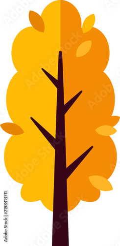 Autumn Tree. Flat illustration of autumn tree and leaf, maple and oak tree. Drawing for poster, flyer, etc.