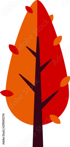 Autumn Tree. Flat illustration of autumn tree and leaf, maple and oak tree. Drawing for poster, flyer, etc.