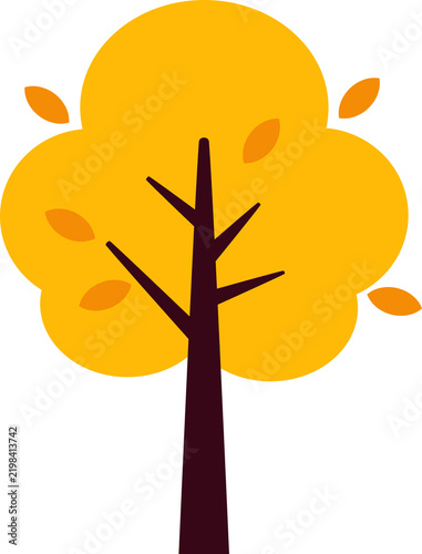 Autumn Tree. Flat illustration of autumn tree and leaf, maple and oak tree. Drawing for poster, flyer, etc.
