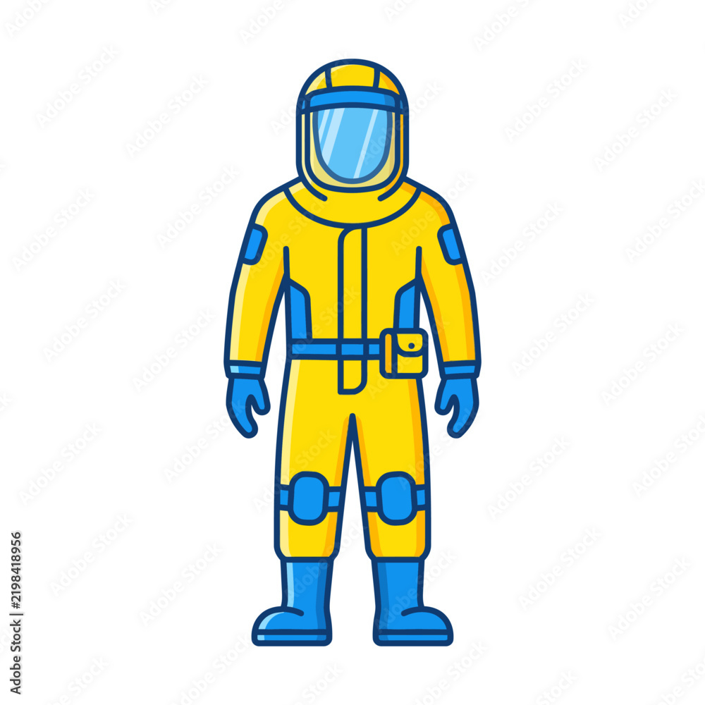 Fototapeta premium Yellow Hazmat Suit Protective Gear Character Design for Biohazard and Chemical Safety