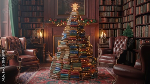 A Christmas Tree Made Entirely of Books