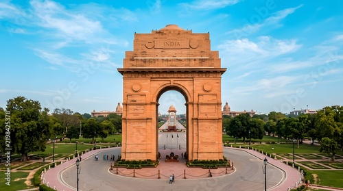 Iconic india gate war memorial monument standing tall under a clear blue sky in new delhi india