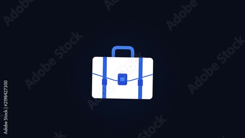 Blue and white briefcase icon representing business, career, and work portfolio on dark background