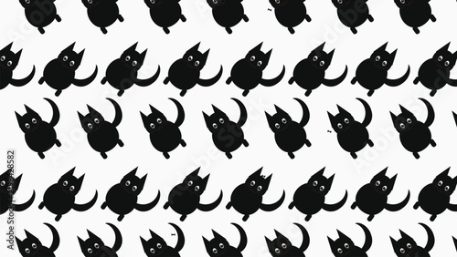 Seamless cute black cat pattern kawaii dancing cat silhouettes off white background modern surface print design   