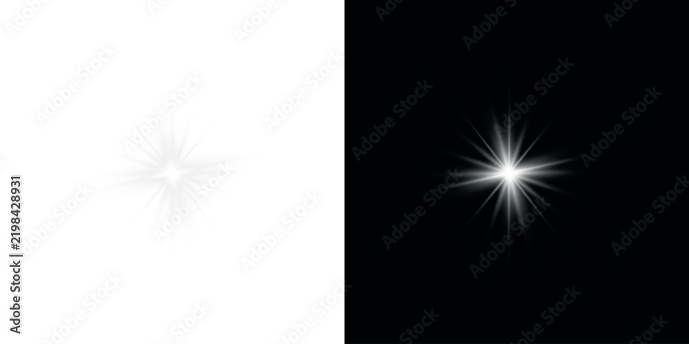 Fototapeta premium Png white star light, sparkle. Yellow light effect. Shining light with yellow gold color. Png spotlight spark.Vector transparent sunlight special lens flare light effect