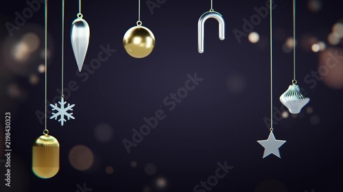 Spaced gold and silver christmas decorations in dark seamless loop