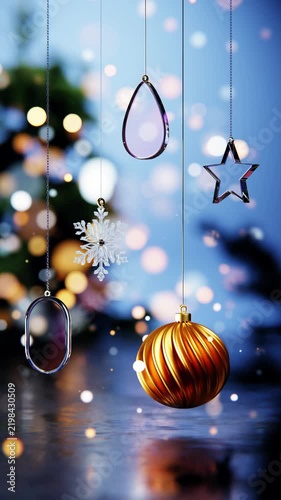 Christmas gold bauble with star and snowflake in seamless loop
