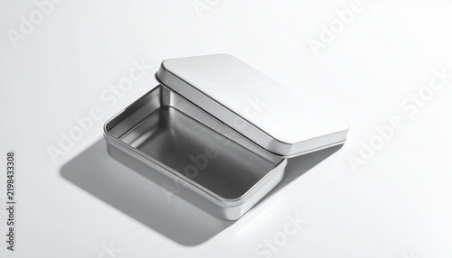 Open Rectangular Silver Tin Box Mockup on White Background