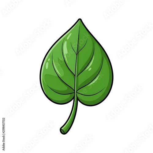 Cartoon illustration of a fresh green heart-shaped leaf, isolated on a white background. Perfect for nature and botanical designs.