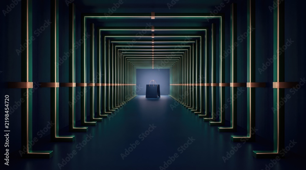 Fototapeta premium 3d After-Christmas Sale abstract background design new 2026 Abstract tunnel corridor with futuristic perspective and glowing purple center isolated on transparent background, illustration