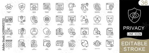 Privacy  Line Icons – Incognito Browsing, Anonymization, Consent, Tracking Control and Digital Privacy