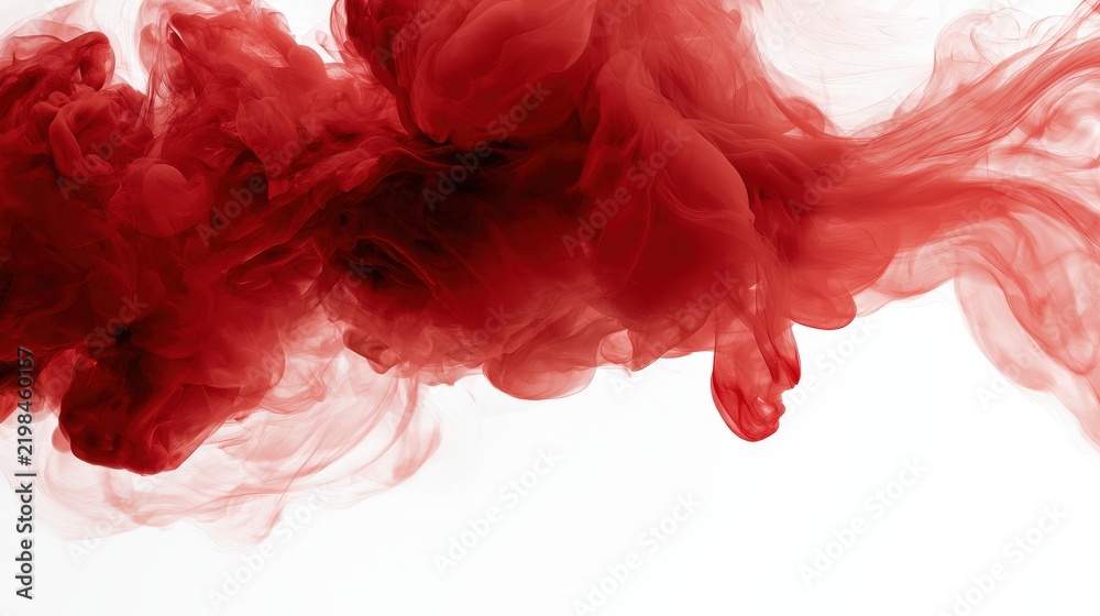 Fototapeta premium Red ink swirling in water isolated on white background. Abstract fluid background for artistic design projects and creative branding concepts.