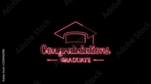 Neon Congratulations Graduate Animation with Graduation Cap and Changing Glow Effect