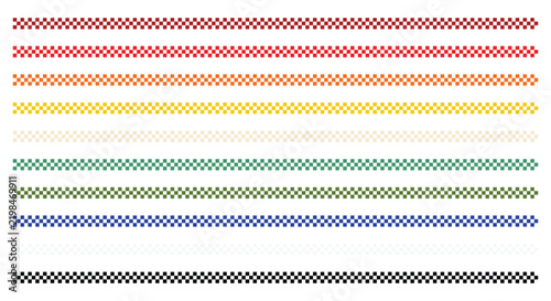 Multicolored checkered pixel line set create horizontal digital design dividers